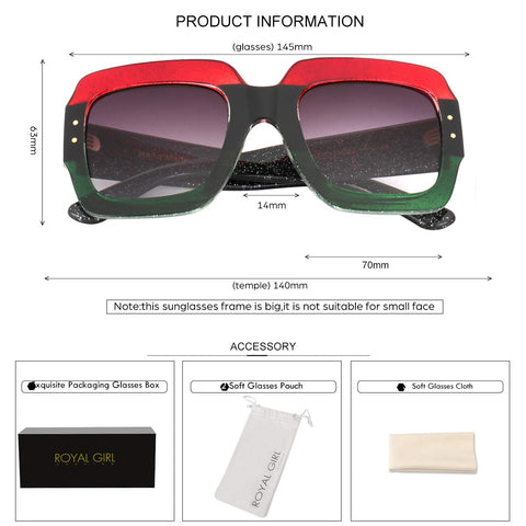 Image of Red-Blue-Green Oversized Square Sunglasses - AVM