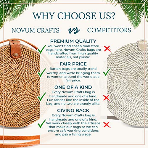 Rattan Bags for Women - Handmade Wicker Woven Purse Handbag Circle Boho Bag Bali - AVM