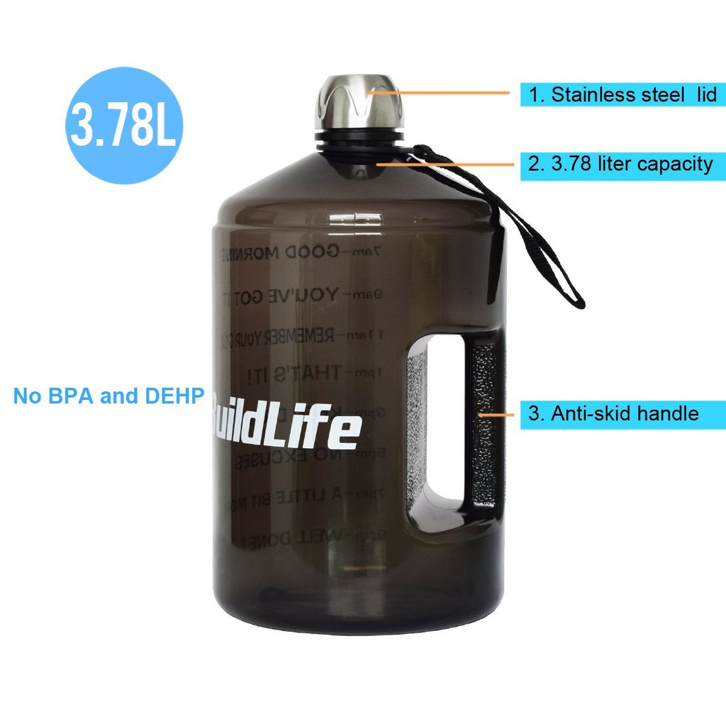 1 Gallon Water Bottle With Time Marker Bpa Free 3.78l Sports