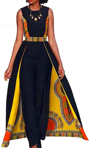 Afrikan Design Summer Elegant Women's Sleeveless Rompers Jumpsuit Long Dashiki Pants - AVM