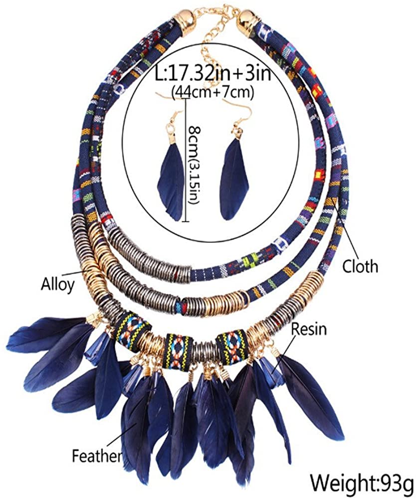 Multi Layers Tribal Bib Necklace, Earring Jewelry Set - AVM