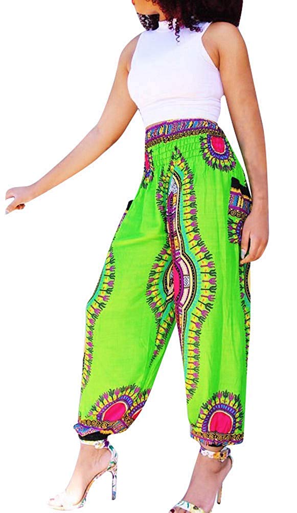 Women's Afrikan Dashiki Floral Casual Loose Baggy Pants - AVM