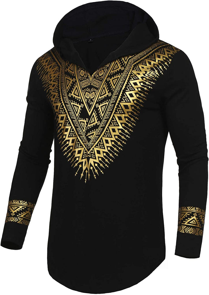 Men's Afrikan Dashiki Shirt Metallic Floral hoodie - AVM