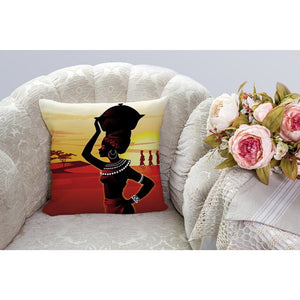 Beautiful Afrikan Women Cotton Linen Square Cushion Cover