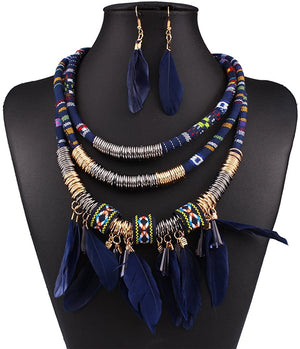 Multi Layers Tribal Bib Necklace, Earring Jewelry Set - AVM