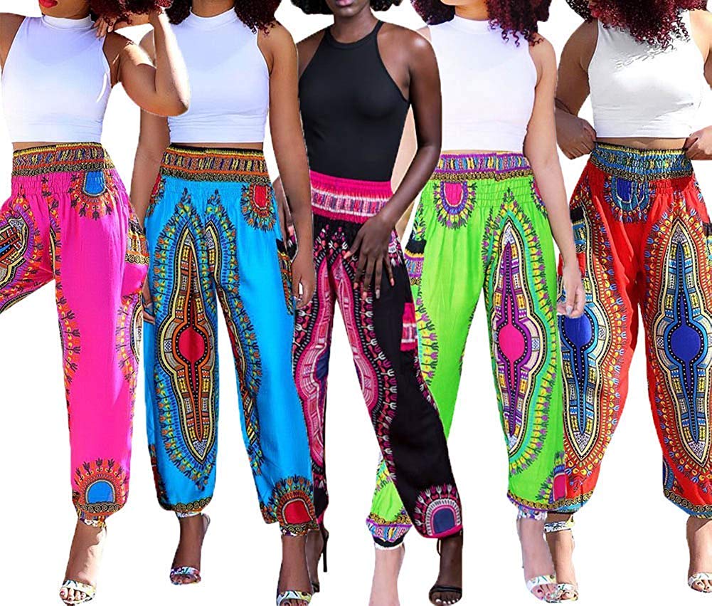 Women's Afrikan Dashiki Floral Casual Loose Baggy Pants - AVM