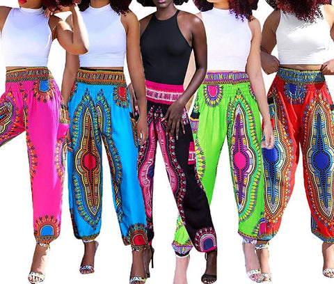 Image of Women's Afrikan Dashiki Floral Casual Loose Baggy Pants - AVM