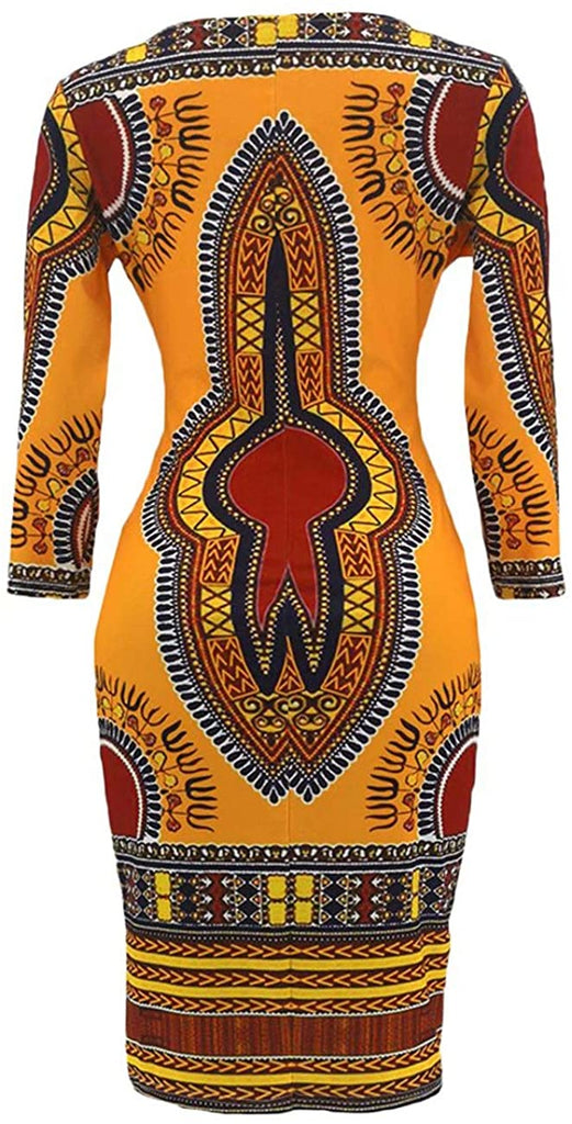 Women V Neck Afrikan Printed Ethnic Style Summer Dress - AVM