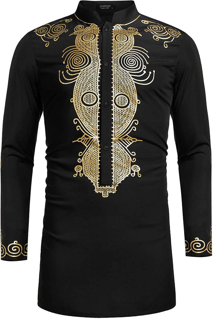 Men's Afrikan Dashiki Luxury Metallic Floral Long Shirt - AVM