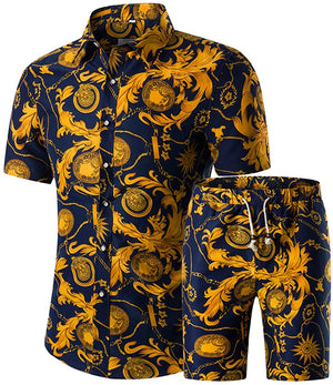 Men's Floral 2 Piece Tracksuit Short Sleeve Top and Shorts