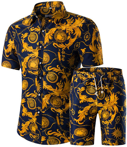 Image of Men's Floral 2 Piece Tracksuit Short Sleeve Top and Shorts - AVM