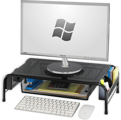 Image of Metal Desk Monitor Stand Riser with Organizer Drawer - AVM