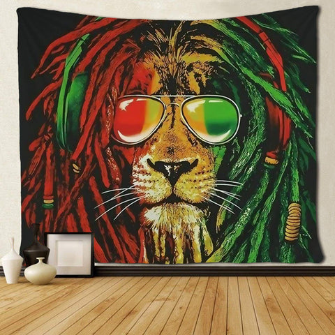 Image of Rasta Lion Tapestry Hippie Wall Art - AVM
