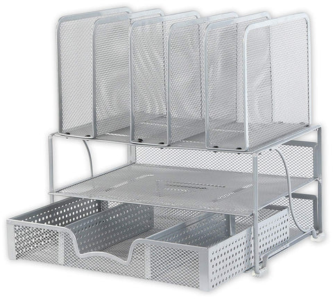 Image of Desk Organizer with Sliding Drawer, Double Tray and 5 Upright Sections - AVM