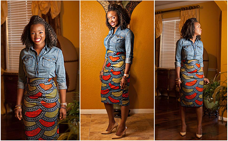 Women's Afrikan Art Inspired High Waist Vintage Printed Midi Skirt - AVM