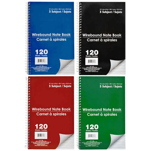 Image of 3-Subject Spiral Notebooks, 4 pack - AVM
