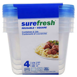 Sure Fresh Large Reusable Plastic Containers with Lids