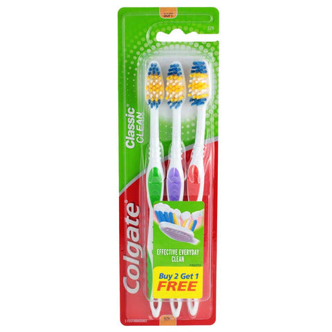 Image of Colgate Classic Clean Soft-Bristle Toothbrushes- 3 count - AVM