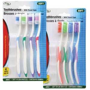 Soft Nylon Bristle Toothbrushes with Travel Caps