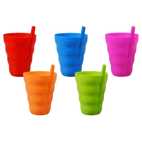 Image of Colorful Plastic Tumblers with Built-In Straws- 4 count - AVM