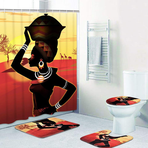 4 Piece Afro Girl Shower Curtain Sets - AVM