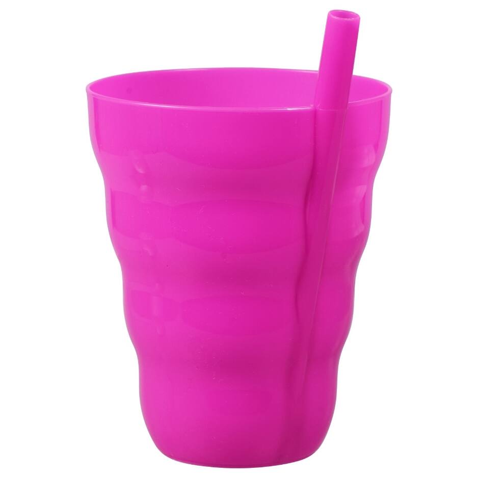 Colorful Plastic Tumblers with Built-In Straws- 4 count - AVM