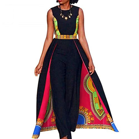 Afrikan Design Summer Elegant Women's Sleeveless Rompers Jumpsuit Long Dashiki Pants - AVM