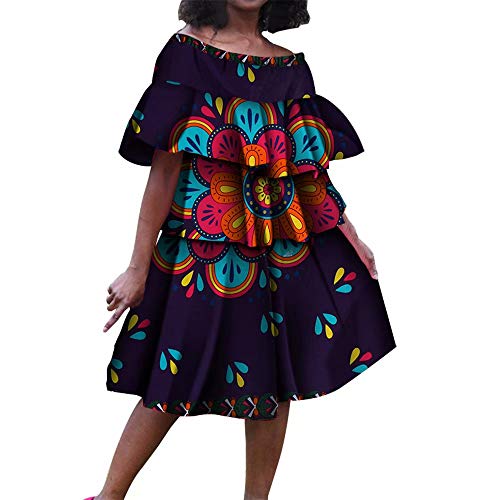 Afrikan Dashiki Print Bright Multi-Layer Folds Cake Dress - AVM