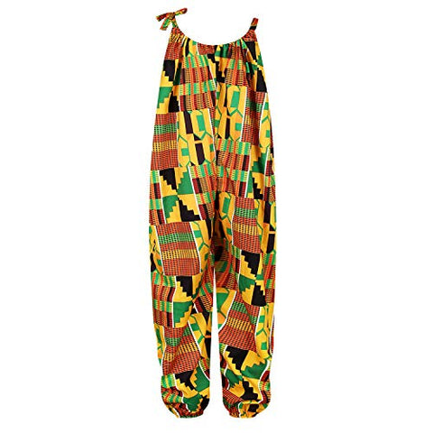 Image of Afrikan Boho Print Jumsuits Bohemian Outfits with Adjustable Shoulder Strap for Little Kids - AVM