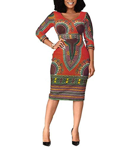 Image of Women V Neck Afrikan Printed Ethnic Style Summer Dress - AVM