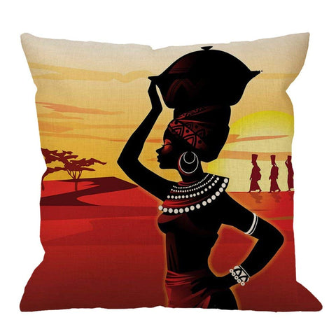Image of Beautiful Afrikan Women Cotton Linen Square Cushion Cover - AVM