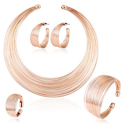 Image of Gold Plated Afrikan Multiple Strands Choker Women Necklace and Earrings Jewelry Set - AVM