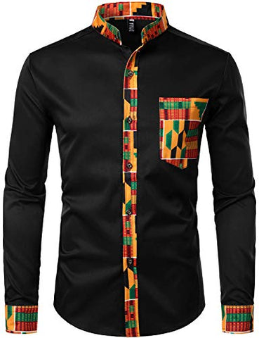Men's Hipster Afrikan Tribal Graphic Patchwork Design Shirts - AVM