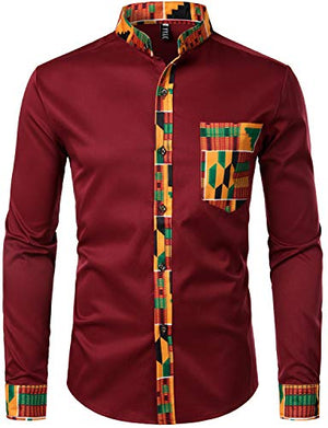 Men's Hipster Afrikan Tribal Graphic Patchwork Design Shirts