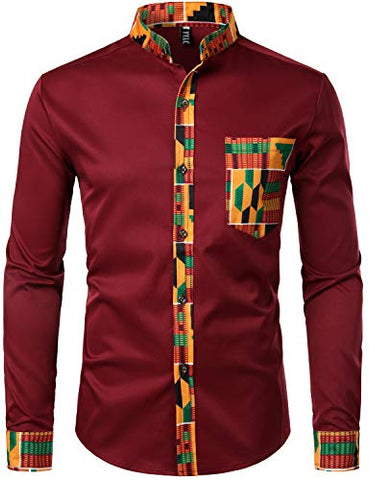 Men's Hipster Afrikan Tribal Graphic Patchwork Design Shirts - AVM