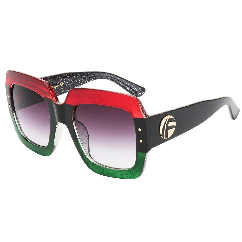 Red-Blue-Green Oversized Square Sunglasses - AVM
