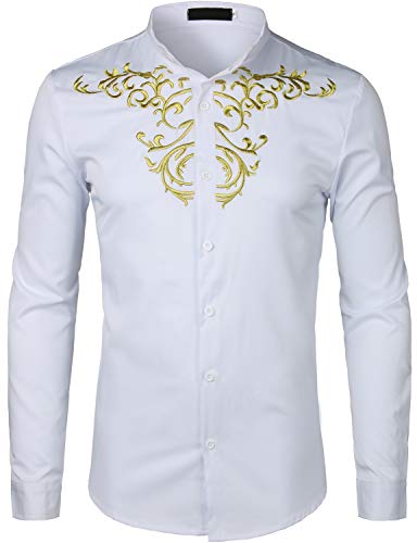 mens dress shirt embroidery designs Mens Rose Embroidery Dress Shirts Long Sleeve Button Down Shirt Wedding Party Banquet Tuxedo Black US Size S at Amazon Men's Clothing store