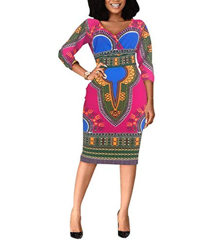 Image of Women V Neck Afrikan Printed Ethnic Style Summer Dress - AVM