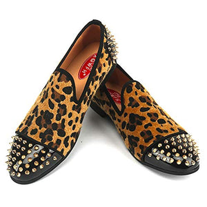 Mens Leopard Loafers Leather Shoes - AVM