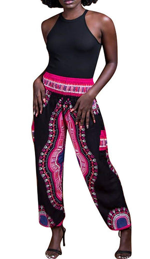 Women's Afrikan Dashiki Floral Casual Loose Baggy Pants