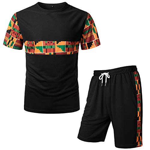 Men's Afrikan Pattern Printed T-Shirt and Shorts Set - AVM