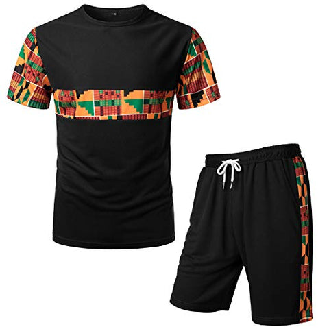Image of Men's Afrikan Pattern Printed T-Shirt and Shorts Set - AVM