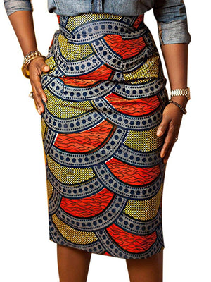 Women's Afrikan Art Inspired High Waist Vintage Printed Midi Skirt - AVM