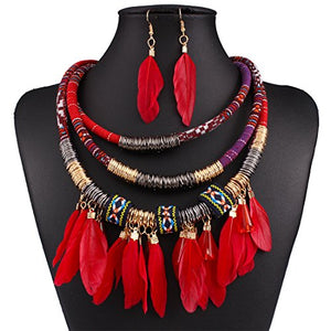 Multi Layers Tribal Bib Necklace, Earring Jewelry Set