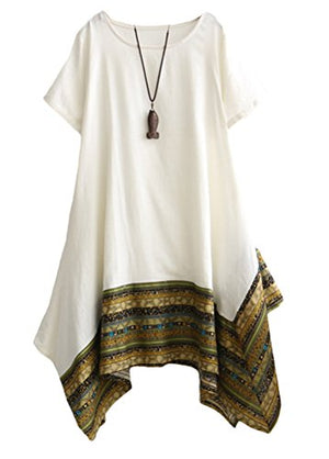 Women's Ethnic Cotton Linen Short/Long Sleeves Dress