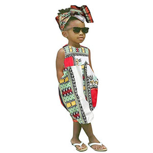 Baby Girls Afrikan Dashiki Print One-Piece Rompers Jumpsuit Headband Toddler Outfit - AVM