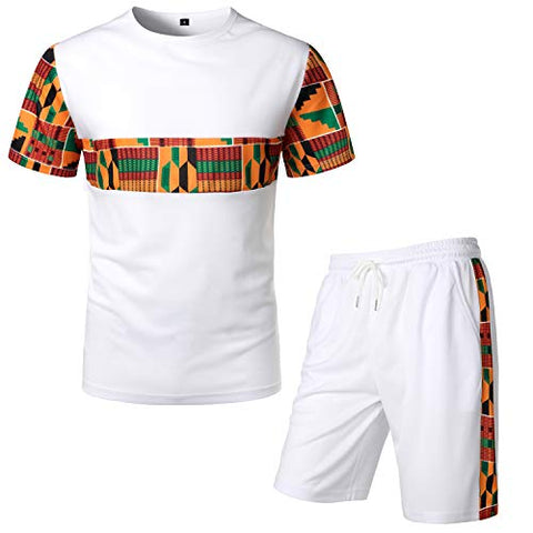 Image of Men's Afrikan Pattern Printed T-Shirt and Shorts Set - AVM